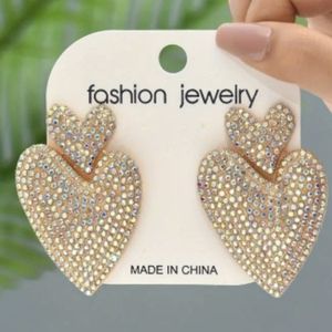 Iridescent Hearts! Beautiful & fun double heart, multi holographic earrings nwot